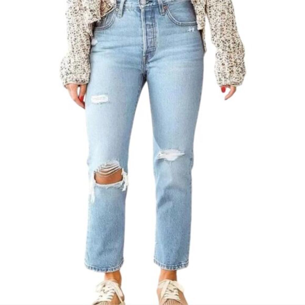 Paige‎ Light Wash Distressed Boho Straight Leg Mid Rise Denim Jeans Size 26